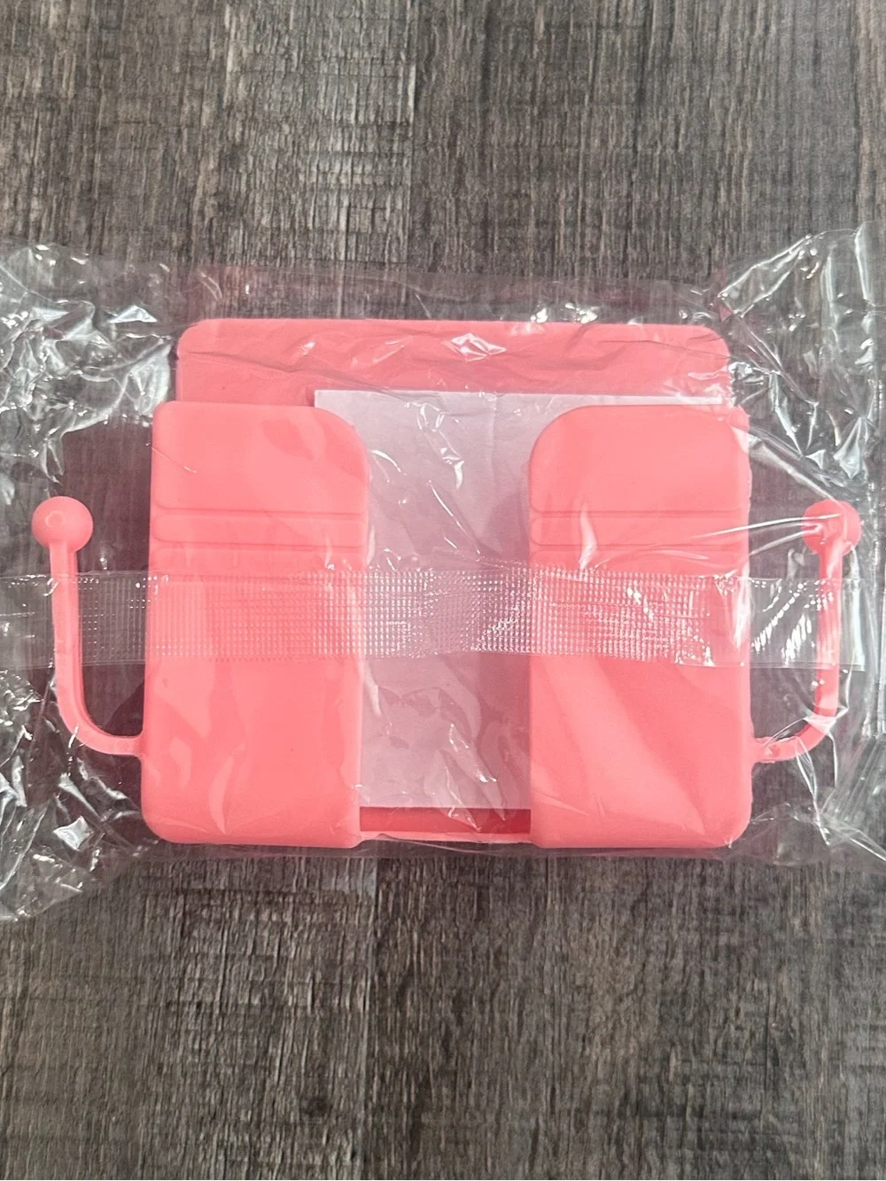 💞 New Pink Wall Mounted Cell Phone & Cord Holder with 2 Hooks & Adhesive Mount